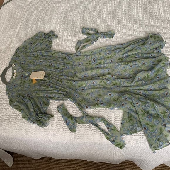 SOLD NWT Doen Mira Green Strawberry Dres, Size S, Pristine, 100% silk - Picture 3 of 12